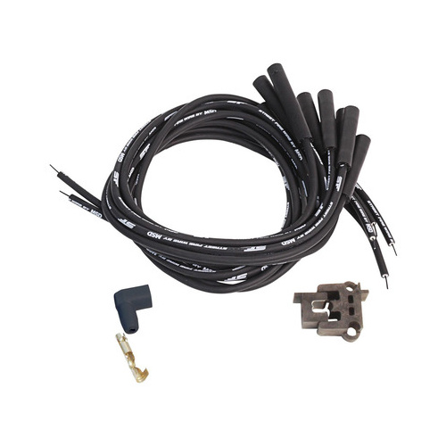 Spark Plug Wire Set UNIVERSAL Street Fire, Spiral Core, 8 mm, Black, Straight Plug Boots, Socket Style + HEI, Cut-To-Fit, V8, Kit