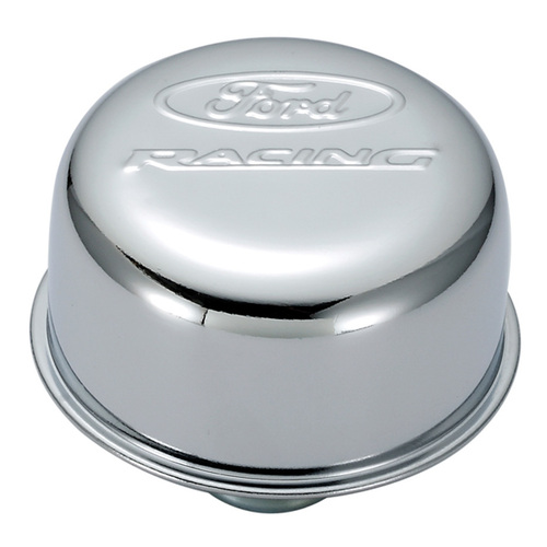 FORD SBF Windsor Breather Push In - Chrome - Ford Racing Logo 302W 347W 351W 1-1/4" hole