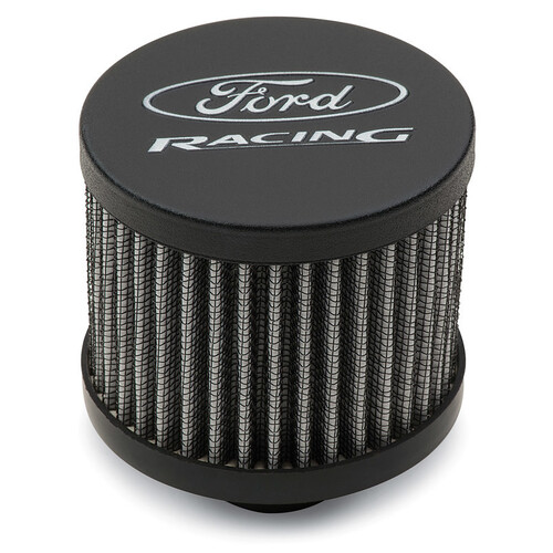 FORD SBF Windsor Cleveland Breather Push In - Black Crinkle - Ford Racing Logo 302W 347W 351W 1-1/4" hole