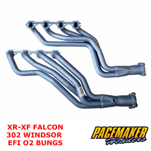 Ford 302 Windsor Headers, V8 OEM & GT40P Heads, XR-XF Falcon, Fairlane, 02 Bungs, Blue Finish, 4 into 1, Tuned length, Extractors