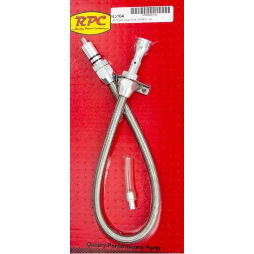 Chevy GM Turbo TH350 TH400 Flexible Transmission Dipstick Filler Tube, Firewall mounted, Braided Stainless